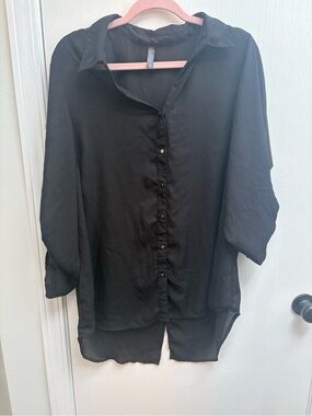 Massini Black Button-Front Women's Blouse